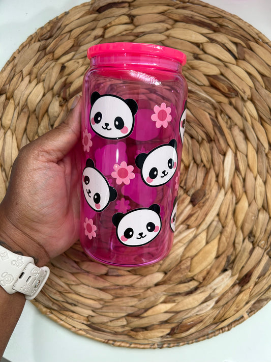 Cute Panda Glass Can