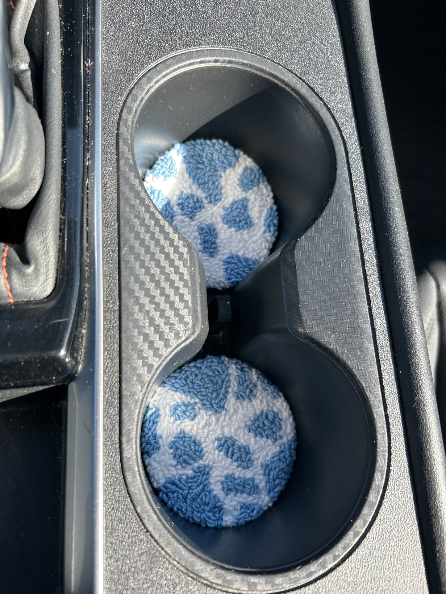 Cow Print Punch Needle Car Coasters