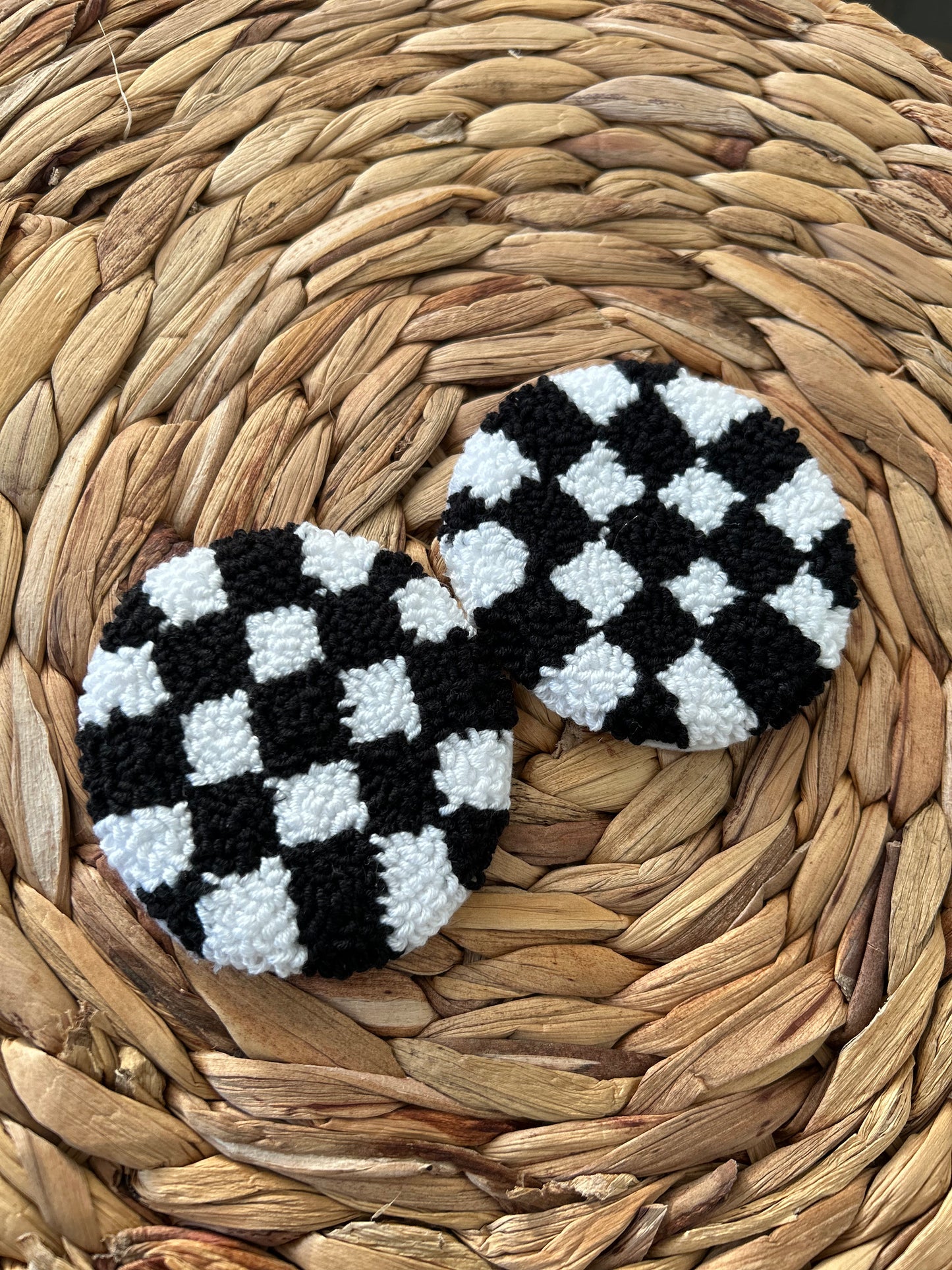 Retro Checkered Punch Needle Car Coasters