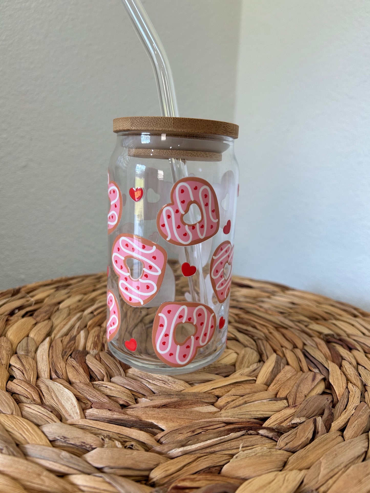 Donut Hearts Glass Can