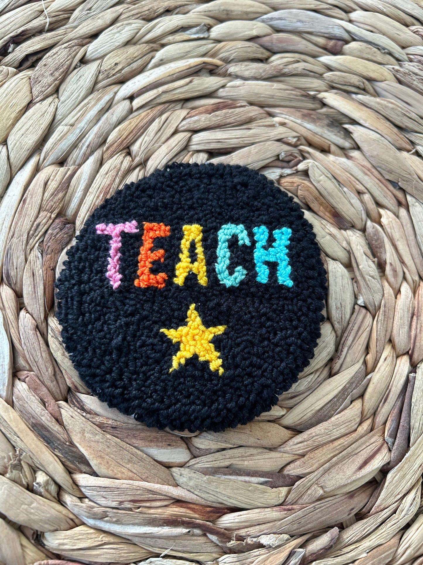 Teach Punch Needle Mug Rug Coaster