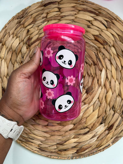 Cute Panda Glass Can