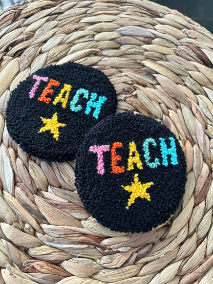 Teach Punch Needle Mug Rug Coaster