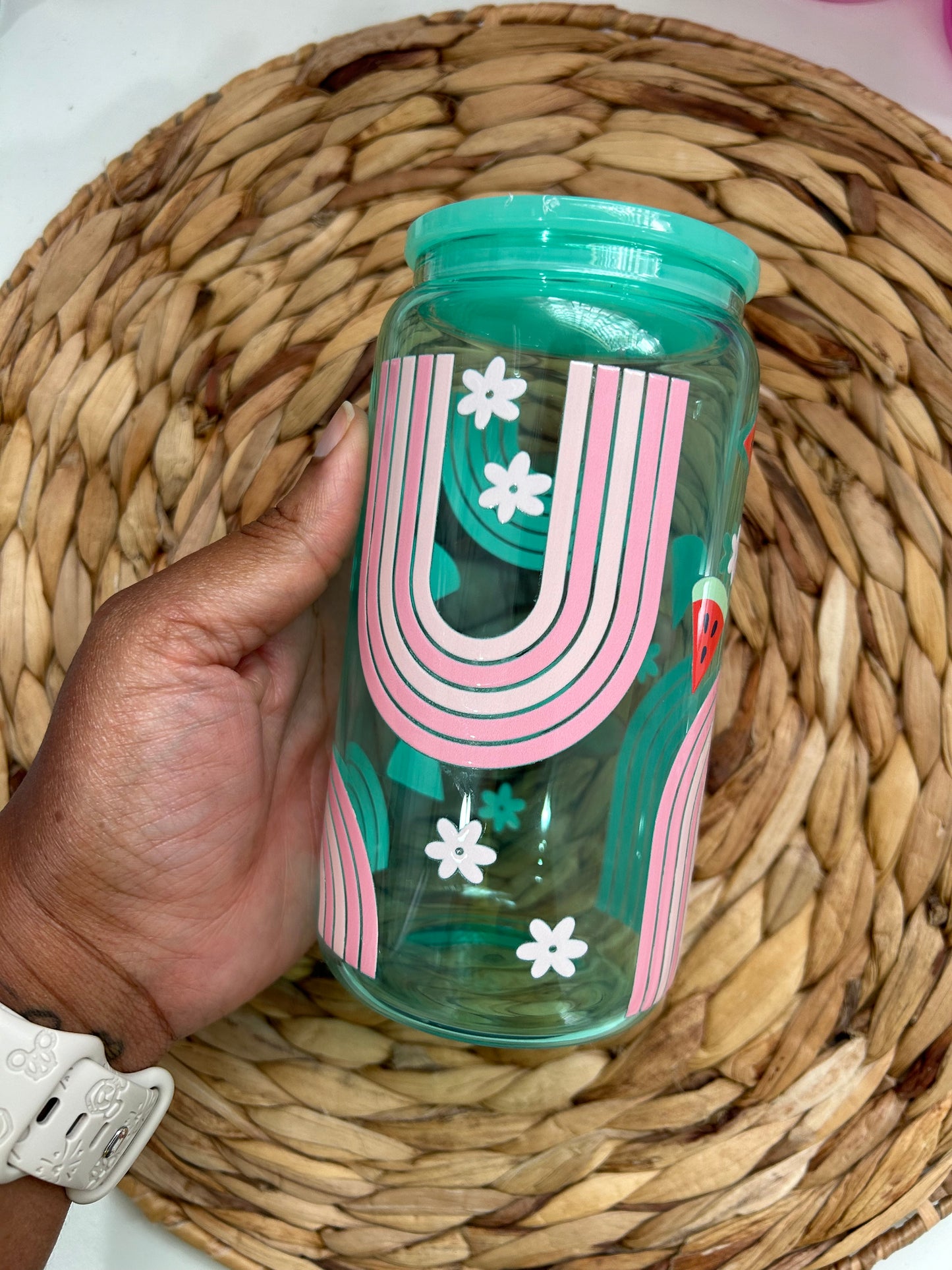 Rainbow Watermelon Glass Can