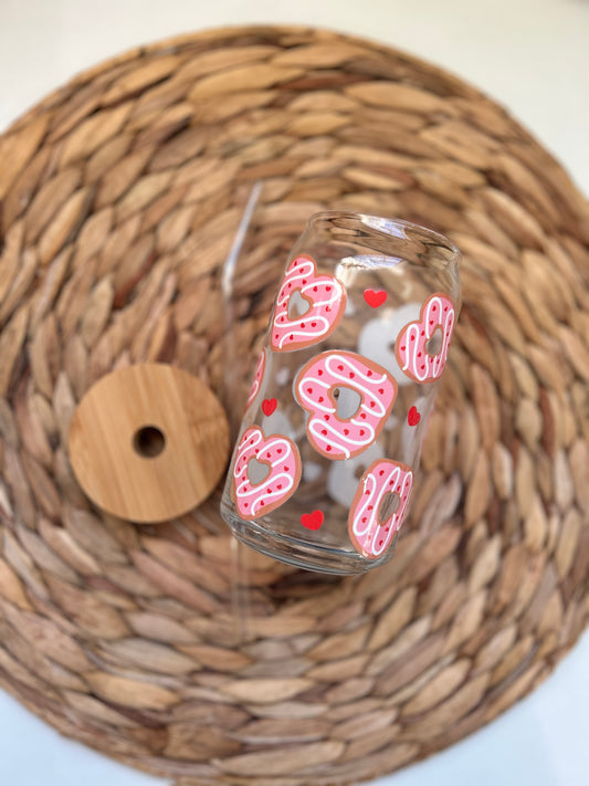 Donut Hearts Glass Can