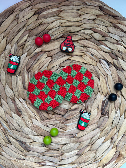 Christmas Retro Checkered  Punch Needle Car Coasters