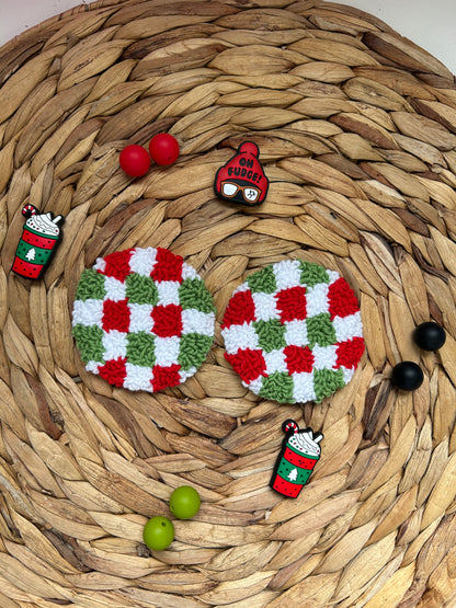 Christmas Retro Checkered  Punch Needle Car Coasters