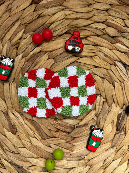 Christmas Retro Checkered  Punch Needle Car Coasters
