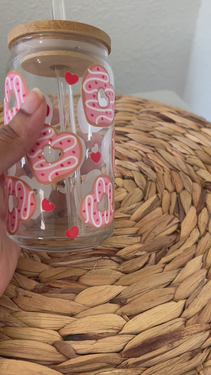 Donut Hearts Glass Can